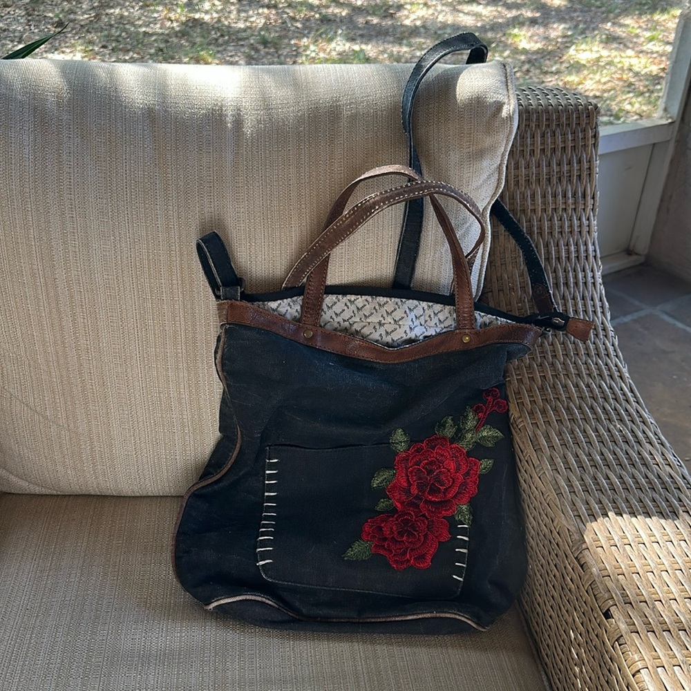 Mona B canvas upcycled recycled tote shoulder bag purse